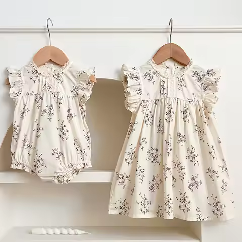 0-7Yrs Toddler Sister Dress Newborn Baby Girl Lace Romper Ruffle Sleeveless Jumpsuit Infant Onepiece