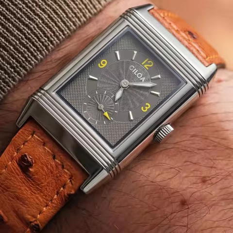Vintage Square Quartz Watch for Men with Miyota Movement 34mm Diameter and 10mm Thickness Independen