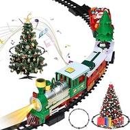 Christmas Electric Train Set Around The Christmas Tree, Train Toy Set with Track Locomotive Santa Claus Snowman Xmas Tree Music and Lights Christmas New Year Gifts for Boys Girls