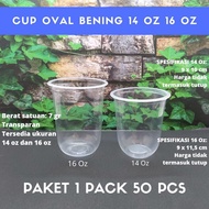 Gelas Cup oval 14oz 16oz Oval 50pcs Bahan Tebal Cup U