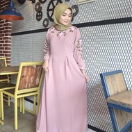 Dress hitam / Gamis Motif bunga / Pakaian muslim wanita : Afina Maxi