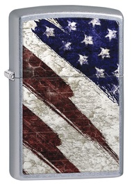 Zippo Custom Lighter: Rustic United States Flag - Street Chrome 78540