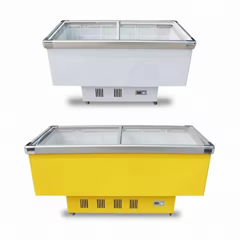 Commercial Freezer, Horizontal 300L-700L Stainless Steel Refrigerator, Tempered Glass Door Display,