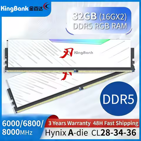 Original KingBank Ram DDR5 RGB 16GBX2 6000/6800/8000MHz Hynix A-die CL28-34-36 Desktop Gaming Memory