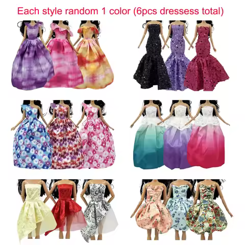 6pcs Elegant Dresses for 30CM/11.5IN DOLLS, Fashion Evening Gowns for 1/6 Dolls, DIY Dressing Up Edu