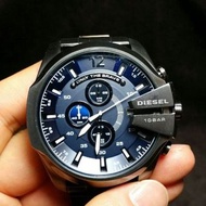 代購 Diesel迪賽手錶 美國現貨黑色不鏽鋼鏈藍色面三眼計時石英錶 大錶盤歐美防水時尚潮流男錶DZ4329