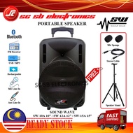 SOUND WAVE PORTABLE SPEAKER 10 / 12 / 15 INCH KARAOKE TROLLEY SPEAKER BLUETOOTH / USB MP3 / TF Card / AUX / FM RADIO