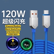 Braided Game Elbow Xiaomi 120W USB Type C 6A Fast Charging Cable Suitable for Black Shark 5Pro Charg