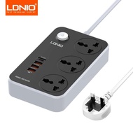 LDNIO แถบสากล3ช่องเสียบ4 USB 2เมตรปลั๊กไฟสายต่อ Combo Type-C 20W QC3.0เร็วไฟชาร์จพอร์ต