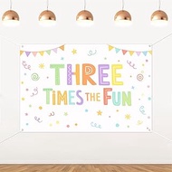 Three Times The Fun 3rd Birthday Backdrop Colorful Dots Party Background for Kids Birthday Celebrati