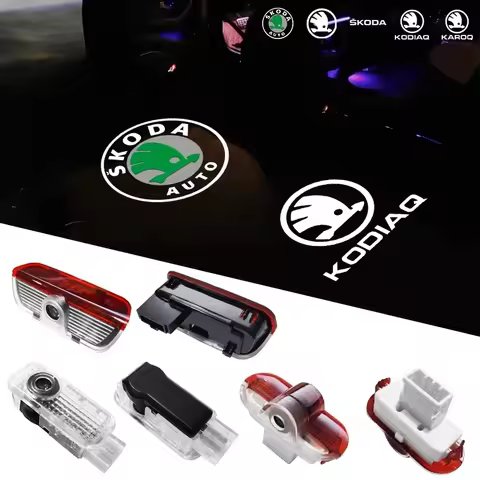 2pcs Car LED Projector Ghost Logo Lamp Auto Door Welcome Shadow Lights For skoda Superb SUPERB Super
