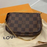 LV LOUIS VUITTON Mini Pochette Accessoires Bag Damier Ebene 小麻雀 格子 迷你 小廢包 手提包 單肩包 手袋 | N58009 | 全新正牌