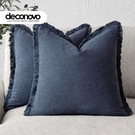 Minimalist Washed Cotton Frayed Edge 45x45cm Pillow Cover - Solid Color Home Decor Cushion Case 50x5