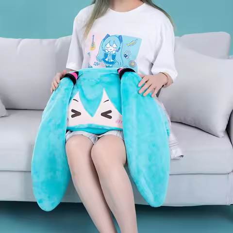 Moeyu Anime Miku Blanket Cloak Hoodie Flannel 2in1 Throw Blanket Pillow Cosplay Costume Soft Warm Sh