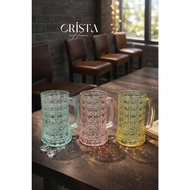 Set of 6 Crista Home Crystal Veined Glass Beer Mugs with Handle - 420ML -60246