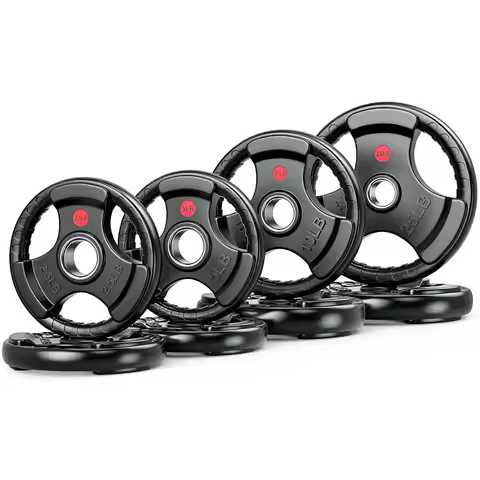2-Inch Rubber Coated Olympic Weight Plates, 2.5-250LB Barbell Weights Set with Three-Grip Design, Qu