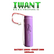 Battery 18650 3.7V 1800 mAh BATTERY 18650 HONGLI BATTERY 3.7 VOLT 18650 1800mAh + SOCKET 2MM LITHIUM