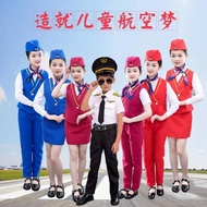 Baju Polis Kanak Summer Camp Children's Flight Attendant Captain Uniform Male Performance Waiter Girl Vest Student Suit