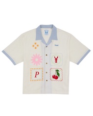 PASTEL CREATIVE WEAR SUNKISSED BEACH CLUB CHERRY & LOBSTER CABANA SHIRT - WHITE/BLUE
