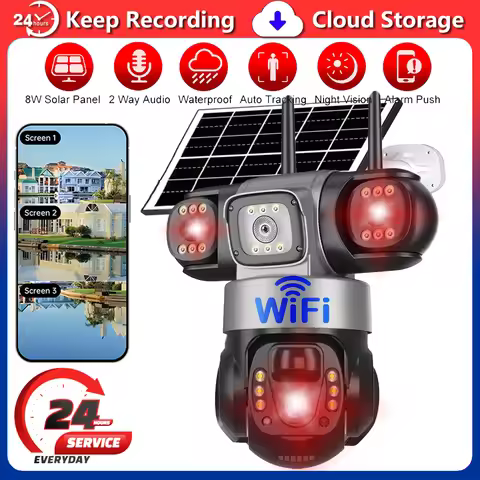 WiFi Solar Camera 3 Lens 3 Monitoring Video V380 Pro 15MP Solaire Powered PTZ Cameras Outdoor Waterp