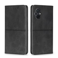 全城熱賣 - 適用於小米 Poco M5 4G 牛紋磁吸左右開手機皮套（黑色）