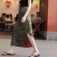 New Chinese Style Chinese Style Skirt Women Thin High Waist Mid-Length Style Classy Split Skirt Drap