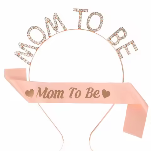 Baby Shower Party Decoration MOM TO BE Crystal Headband Ribbon Set Multicolor Hair Band Belt Etiquet