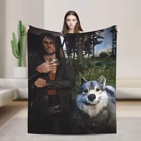 John Marston Wolf Blankets Flannel Spring/Autumn RDR2 Game Multifunction Soft Throw Blanket for Bed 