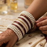 Indian Pearl Bangles Pair Size 2.4 | White Pearl Kada | Bridal Wedding Traditional Chooda Bangle