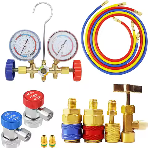 AC Diagnostic Manifold Freon Meter Set for R134A R12, R22, R404A, with Coupler, Car Air Conditioner 