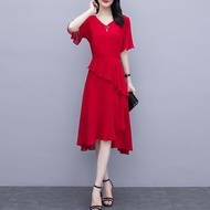 DD Enchanted Garde 2024 kích thước lớn mới Đầm voan cổ chữ V che bụng thon gọn