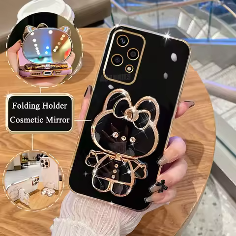 Luxury Plating Mirror Holder Case On For Huawei Honor 200 Honor200 Lite 200lite 50 70 90 Pro X8 X8a