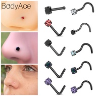 Bodyace 18G/20G Colorful Crystal Nose Stud L Shape Nose Piercing S Shape Nose Ring Stainless Steel N