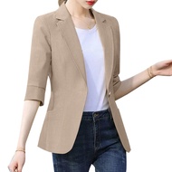 Women Korean Fashion Bartered Collar Solid Color 3/4 Sleeve Blazer