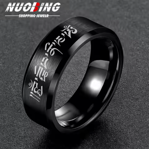 Black Ring Male Finger Accessories Personality Retro Buddhist Scripture Mantra Om Mani Padme Hum Sta