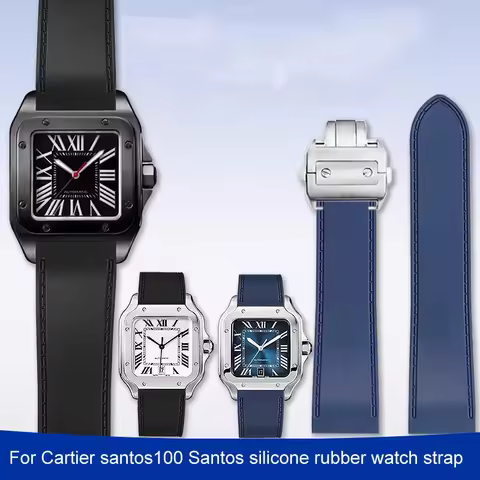23mm 25m For Cartier santos100 Santos silicone rubber watch strap santos 100 Metal buckle watchband 