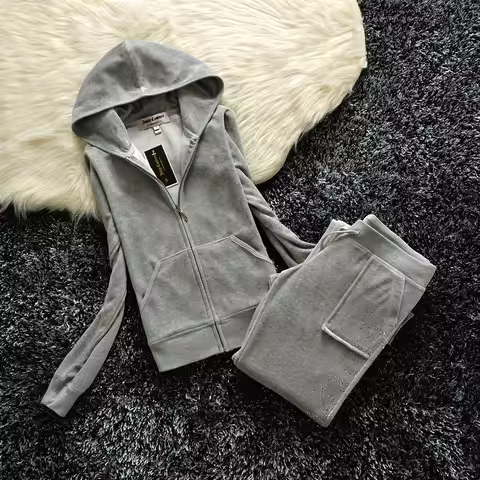 605 Golden Velvet Crown Hot Diamond Letter Leisure Sports Set Women's Hot Diamond Two Piece Set