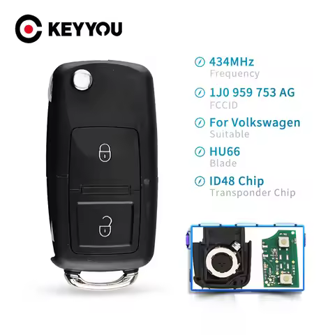 KEYYOU 2 Buttons Flip Remote Car Key Fob For VOLKSWAGEN VW Golf 4 5 Passat b5 b6 polo Touran 434MHz 