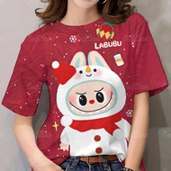 เสื้อยืดคริสต์มาสเสื้อแฟชั่นสตรีเสื้อยืดแขนสั้น LABUBU Christmas รุ่นน่ารักเสื้อยืดปีใหม่ผู้หญิงสวยเ