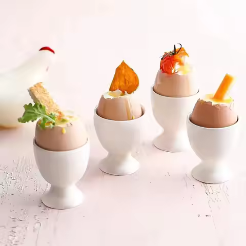 2PCS Egg Holder White Egg Cup Holder Hard Soft Boiled Eggs Breakfast Egg Holder Banquet Eggs Supplie