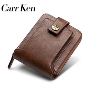 CarrKen 2021 New Men's Short Wallet Retro Horizontal Zipper Wallet Function Zero Wallet Buckle Credit Card Bag Wallet