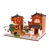 Cool Beans Boutique Miniature DIY Dollhouse Kit Wooden Chinese Villa River Walk with Dust Cover - ar