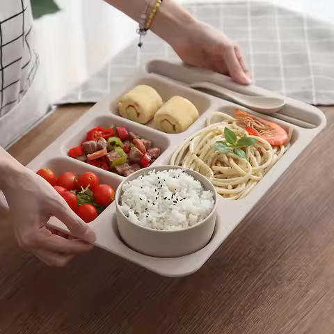 1Set Student Meal Plate Fast Food Bowls Anti-fall Household Meal Plate Separation Plate Bowl Cup Set