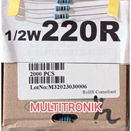 220R 1/2WATT 1% RESISTOR 0.5WATT 220R RESISTOR (220 Ohm) METAL FILM TAIWAN