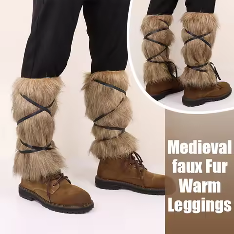 Viking Faux Fur Strap Leg Cover Leggings Medieval Knight Costume Boots Cover Winter Clothes Accessor