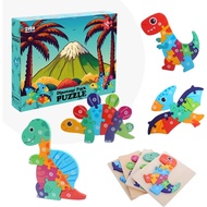 4-piece Children's Jigsaw Puzzle 3D Age 4-6 Years Old Dinosaur Puzzle, Montessori Toys Suitable for Children aged 3-5 Years Old, Toddler Toys 2 Years Old, 3 Years Old, 4 Years Old, 5 Years Old Boys Girls' Wooden Puzzle dlers