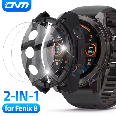Tempered Glass + Silicone Case for Garmin Fenix 8 51mm 47mm AMOLED Solar - Screen Protector & Protec
