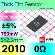 0R 2010 ±5% 750mW Thick Film Resistor 0 UNI-ROYAL 201007J0000T4E