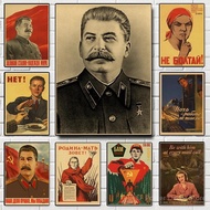 Beli Tiga Percuma Satu Poster Potret USSR CCCP Stalin Seni Dinding Vintaj Hiasan Rumah Lukisan Retro