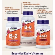 NOW Foods, B-2, 100 mg, 100 VCaps |  B-6, 100 mg, 100 / 250 VCaps | Vitamin A&D, 100 Softgels